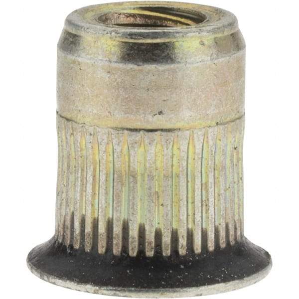 Value Collection - 5/16-18, 0.53 Insert Diam, 0.69" OAL, Sealed Head Open End Threaded Insert - 0.5312" Hole Diam, 0.685" Head Diam, 1008/1010 Steel, Clear Protective Coating & Zinc Yellow Dichromate Finish - Apex Tool & Supply