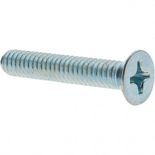 Value Collection - 1/4-20 UNC, 1-1/2" OAL Phillips Drive Machine Screw - Flat Head, Grade 2 Steel, Zinc-Plated Finish, Without Washer - Apex Tool & Supply