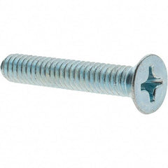 Value Collection - 1/4-20 UNC, 1-1/2" OAL Phillips Drive Machine Screw - Flat Head, Grade 2 Steel, Zinc-Plated Finish, Without Washer - Apex Tool & Supply