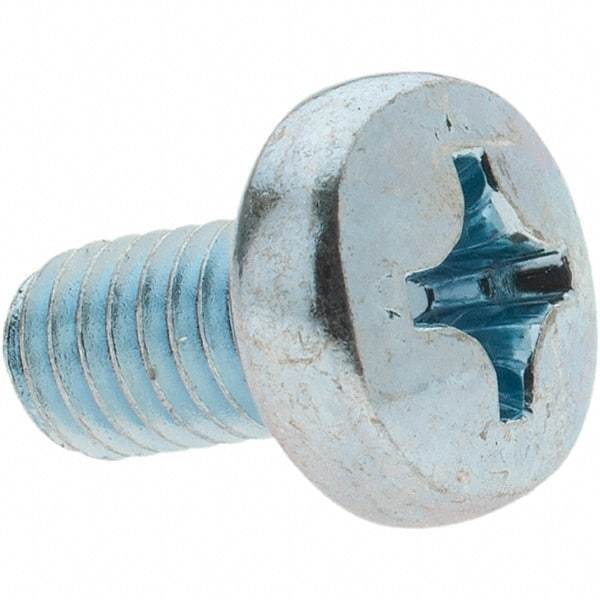 Value Collection - M6x1.00, 10mm Length Under Head Phillips Drive Machine Screw - Pan Head, Grade 4.8 Steel, Zinc-Plated Finish, Without Washer - Apex Tool & Supply