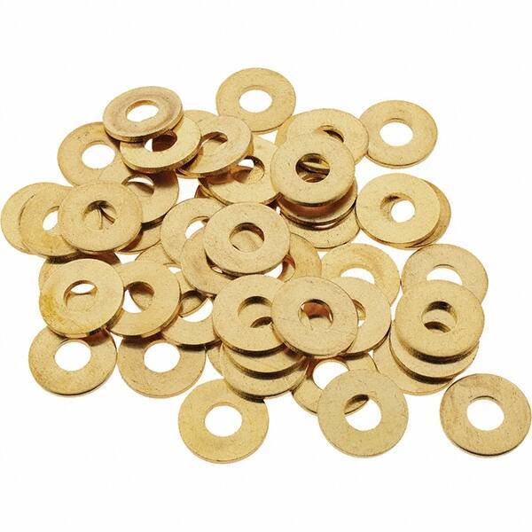 Value Collection - #8 Screw, Brass Standard Flat Washer - 0.172" ID x 7/16" OD, 0.036" Thick, Plain Finish - Apex Tool & Supply