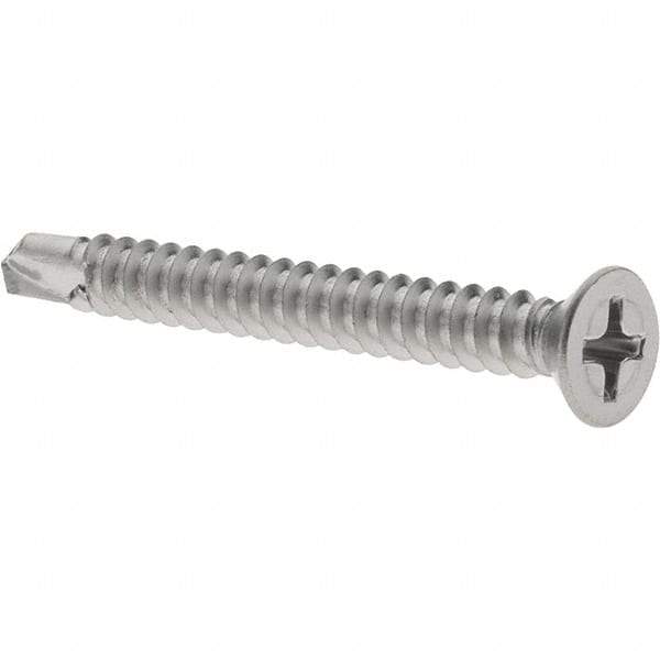 Value Collection - #8, Flat Head, Phillips Drive, 1-1/2" OAL, #2 Point, Self Drilling Screw - Grade 410 Stainless Steel - Apex Tool & Supply
