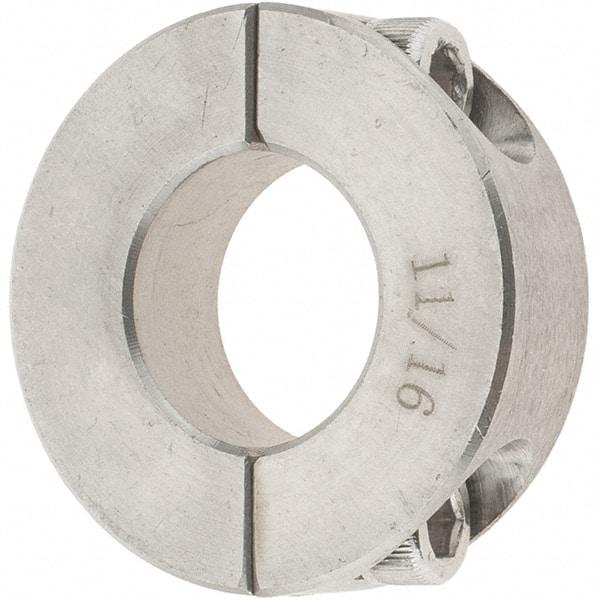 Value Collection - 11/16" Bore, Stainless Steel, Two Piece Two Piece Split Shaft Collar - 1-1/2" Outside Diam, 1/2" Wide - Apex Tool & Supply
