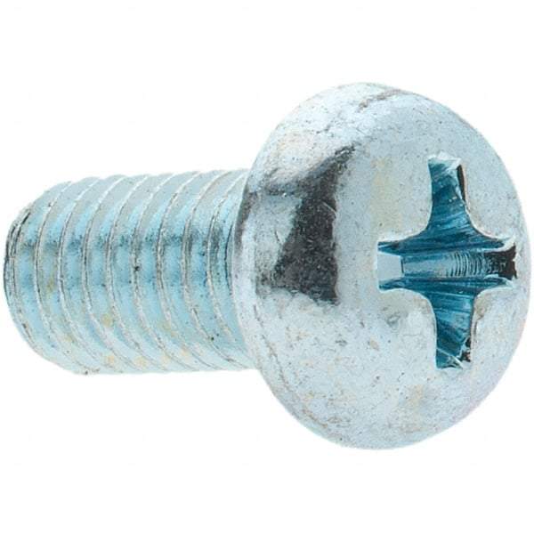 Value Collection - M5x0.80, 10mm Length Under Head Phillips Drive Machine Screw - Pan Head, Grade 4.8 Steel, Zinc-Plated Finish, Without Washer - Apex Tool & Supply