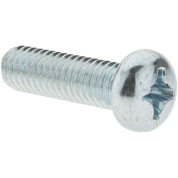 Value Collection - M6x1.00, 20mm Length Under Head Phillips Drive Machine Screw - Pan Head, Grade 4.8 Steel, Zinc-Plated Finish, Without Washer - Apex Tool & Supply