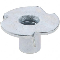 Made in USA - #6-32 Zinc-Plated Steel Standard Tee Nut - 1/4" Barrel Length, 1/2" Flange Diam, 3 Prongs - Apex Tool & Supply