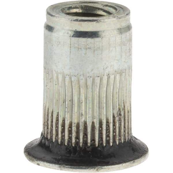 Value Collection - #10-24, 0.296 Insert Diam, 0.475" OAL, Sealed Head Open End Threaded Insert - 0.2969" Hole Diam, 0.415" Head Diam, 1008/1010 Steel, Clear Protective Coating & Zinc Yellow Dichromate Finish - Apex Tool & Supply