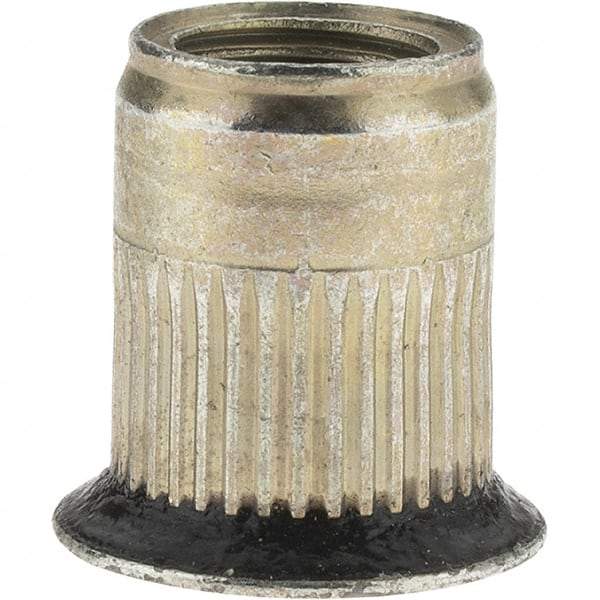 Value Collection - 3/8-24, 0.53 Insert Diam, 0.69" OAL, Sealed Head Open End Threaded Insert - 0.5312" Hole Diam, 0.685" Head Diam, 1008/1010 Steel, Clear Protective Coating & Zinc Yellow Dichromate Finish - Apex Tool & Supply