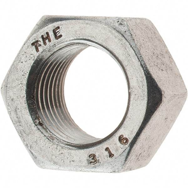 Value Collection - 1/2-20 UNF Stainless Steel Right Hand Hex Nut - 3/4" Across Flats, 7/16" High, Uncoated - Apex Tool & Supply