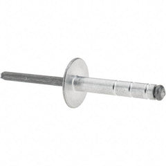 RivetKing - Large Flange Head Aluminum Open End Blind Rivet - Steel Mandrel, 0.437" to 3/4" Grip, 1.065" Length Under Head, 3/16" Body Diam - Apex Tool & Supply