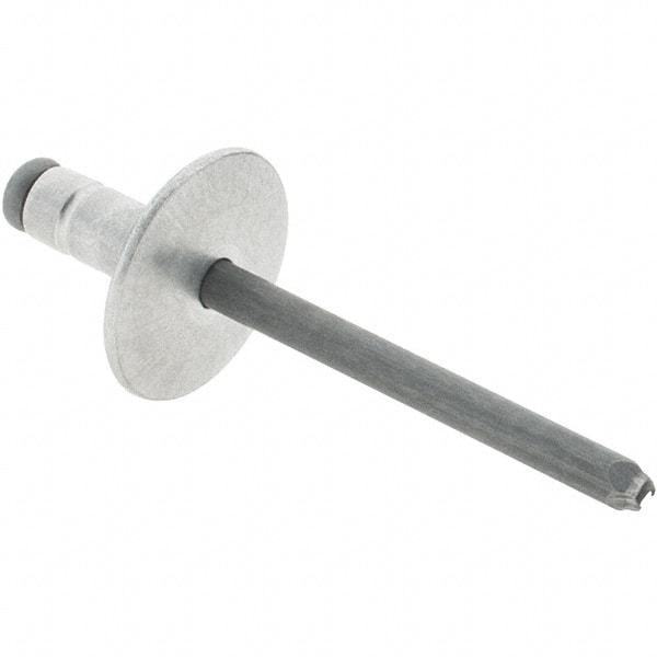RivetKing - Large Flange Head Aluminum Open End Blind Rivet - Steel Mandrel, 0.063" to 0.252" Grip, 0.44" Length Under Head, 3/16" Body Diam - Apex Tool & Supply
