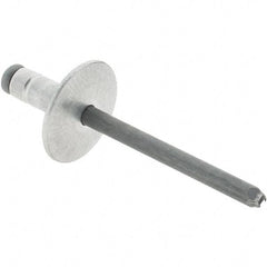 RivetKing - Large Flange Head Aluminum Open End Blind Rivet - Steel Mandrel, 0.063" to 0.252" Grip, 0.44" Length Under Head, 3/16" Body Diam - Apex Tool & Supply