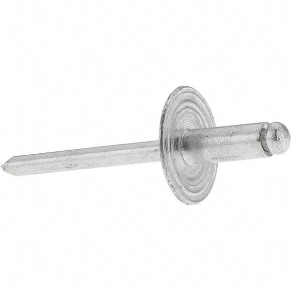 Value Collection - Size 64 Large Flange Dome Head Aluminum Open End Blind Rivet - Aluminum Mandrel, 0.062" to 1/4" Grip, 0.615" Head Diam, 0.192" to 0.196" Hole Diam, 0.45" Length Under Head, 3/16" Body Diam - Apex Tool & Supply