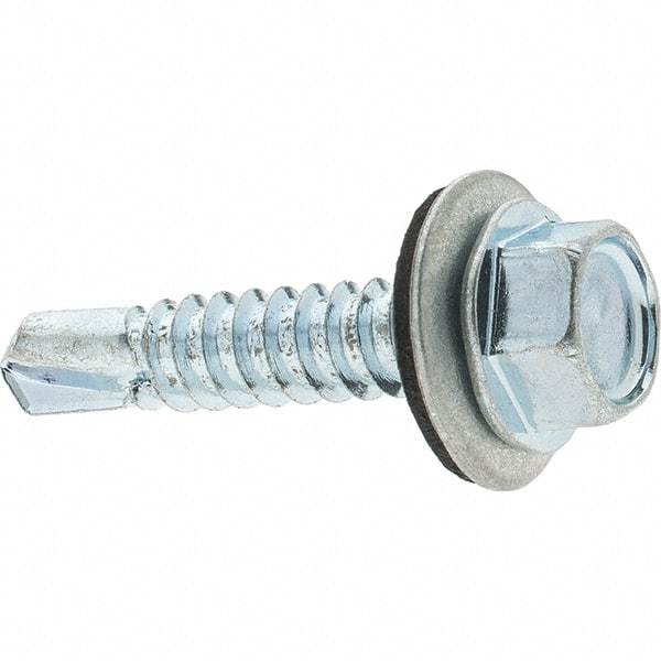 Value Collection - 1/4", Hex Washer Head, Hex Drive, 1-1/4" Length Under Head, #3 Point, Self Drilling Screw - Steel, Zinc-Plated Finish - Apex Tool & Supply