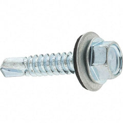 Value Collection - 1/4", Hex Washer Head, Hex Drive, 1-1/4" Length Under Head, #3 Point, Self Drilling Screw - Steel, Zinc-Plated Finish - Apex Tool & Supply