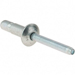 Value Collection - Truss Head Steel Structural Blind Rivet - Steel Mandrel, 0.08" to 3/8" Grip, 0.592" Head Diam, 0.261" to 0.272" Hole Diam, 0.56" Length Under Head, 1/4" Body Diam - Apex Tool & Supply