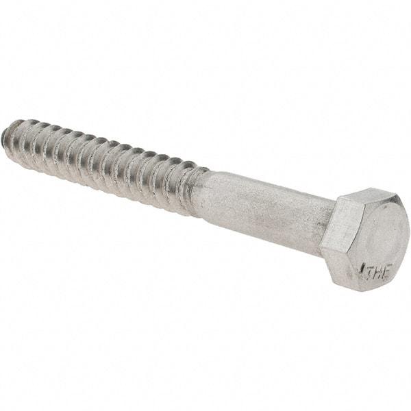 Value Collection - 1/2 Screw, 4-1/2" Length Under Head, Stainless Steel, Hex Head Lag Screw - Uncoated, Grade 18-8 - Apex Tool & Supply