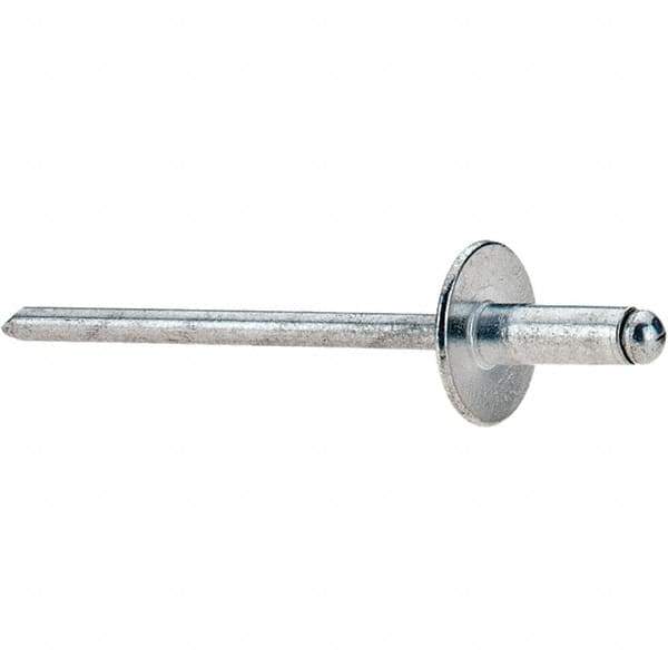 Value Collection - Size 43 Large Flange Dome Head Aluminum Open End Blind Rivet - Aluminum Mandrel, 0.126" to 0.187" Grip, 3/8" Head Diam, 0.129" to 0.133" Hole Diam, 0.337" Length Under Head, 1/8" Body Diam - Apex Tool & Supply