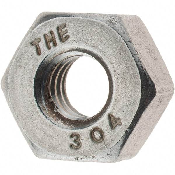 Value Collection - 1/4-20 UNC Stainless Steel Right Hand Heavy Hex Nut - 1/2" Across Flats, 15/64" High, Uncoated - Apex Tool & Supply