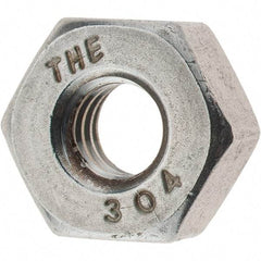 Value Collection - 1/4-20 UNC Stainless Steel Right Hand Heavy Hex Nut - 1/2" Across Flats, 15/64" High, Uncoated - Apex Tool & Supply