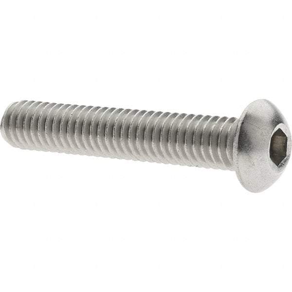 Made in USA - 5/16-18 UNC Hex Socket Drive, Button Screw - Grade 18.8 Stainless Steel, Fully Threaded, 1-3/4" Length Under Head - Apex Tool & Supply