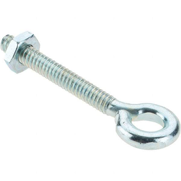 Value Collection - #10-24, Zinc-Plated Finish, Steel Wire Turned Eye Bolt - 1-3/16" Thread Length, 9/32" ID, 1-7/16" Shank Length - Apex Tool & Supply