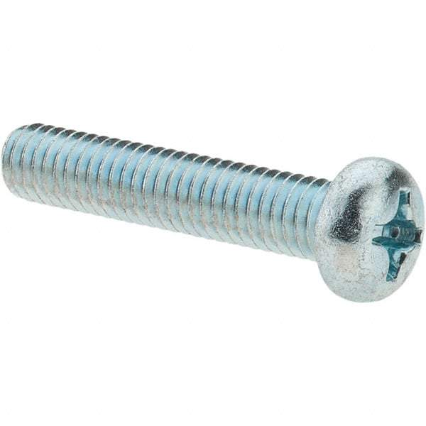 Value Collection - M6x1.00, 30mm Length Under Head Phillips Drive Machine Screw - Pan Head, Grade 4.8 Steel, Zinc-Plated Finish, Without Washer - Apex Tool & Supply