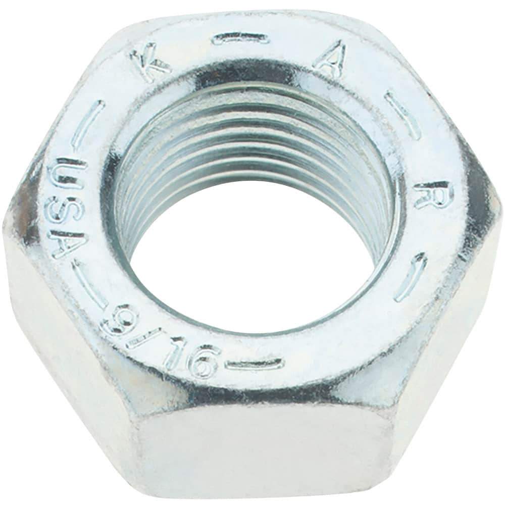 Value Collection - 9/16-18 UNF Steel Right Hand Hex Nut - 7/8" Across Flats, 31/64" High, Zinc Yellow Dichromate Finish - Apex Tool & Supply