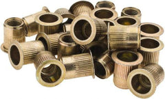 Value Collection - 3/8-24, 0.53 Insert Diam, 0.69" OAL, Knurled Body Open End Threaded Insert - 0.5312" Hole Diam, 0.685" Head Diam, 1008/1010 Steel, Clear Protective Coating & Zinc Yellow Dichromate Finish - Apex Tool & Supply