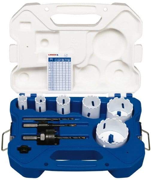 Lenox - 9 Piece, 3/4" to 2-9/16" Saw Diam, General Purpose Hole Saw Kit - Carbide Grit, Includes 6 Hole Saws - Apex Tool & Supply