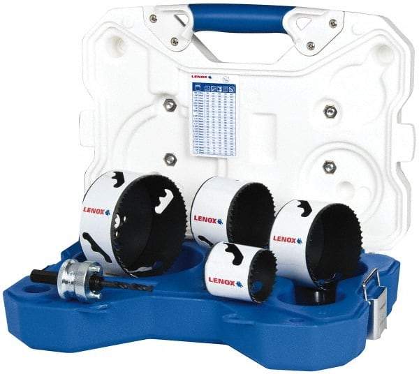 Lenox - 5 Piece, 2" to 4-1/8" Saw Diam, Contractor's Hole Saw Kit - Bi-Metal, Includes 4 Hole Saws - Apex Tool & Supply