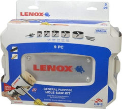 Lenox - 9 Piece, 2-1/8" to 4-3/4" Saw Diam, General Purpose Hole Saw Kit - Bi-Metal, Includes 5 Hole Saws - Apex Tool & Supply