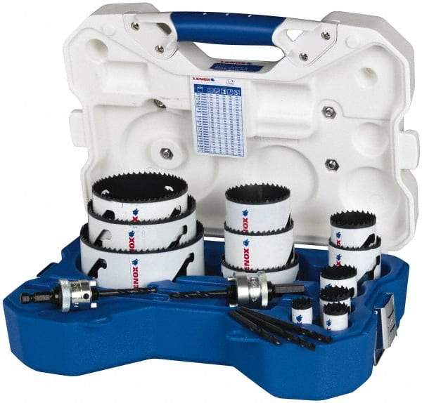 Lenox - 17 Piece, 3/4" to 4-1/2" Saw Diam, Plumber's Hole Saw Kit - Bi-Metal, Pilot Drill Model No. (1) 56PD, (2) 4321, Includes 12 Hole Saws - Apex Tool & Supply