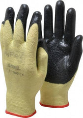 Ansell - Size S (7), ANSI Cut Lvl 2, Abrasion Lvl 3, Nitrile Coated Cut Resistant Gloves - Palm & Fingers Coated, Kevlar Lining, Knit Wrist, Black/Yellow, Paired - Apex Tool & Supply