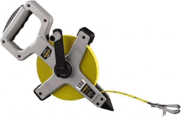 Komelon - 200' x 1/2" Yellow Steel Blade Tape Measure - 1/8" Graduation, Gray ABS Plastic Case - Apex Tool & Supply