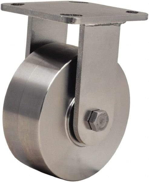 Hamilton - 5" Diam x 2" Wide x 6-1/2" OAH Top Plate Mount Rigid Caster - Forged Steel, 950 Lb Capacity, Delrin Bearing, 4 x 4-1/2" Plate - Apex Tool & Supply