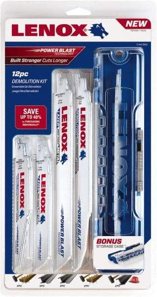 Lenox - 11 Piece, 6" to 9" Long x 0.042" to 0.062" Thick, Bi-Metal Reciprocating Saw Blade Set - Tapered Profile, 6 to 14 Teeth per Inch - Apex Tool & Supply