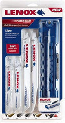 Lenox - 11 Piece, 6" to 9" Long x 0.042" to 0.062" Thick, Bi-Metal Reciprocating Saw Blade Set - Tapered Profile, 6 to 14 Teeth per Inch - Apex Tool & Supply