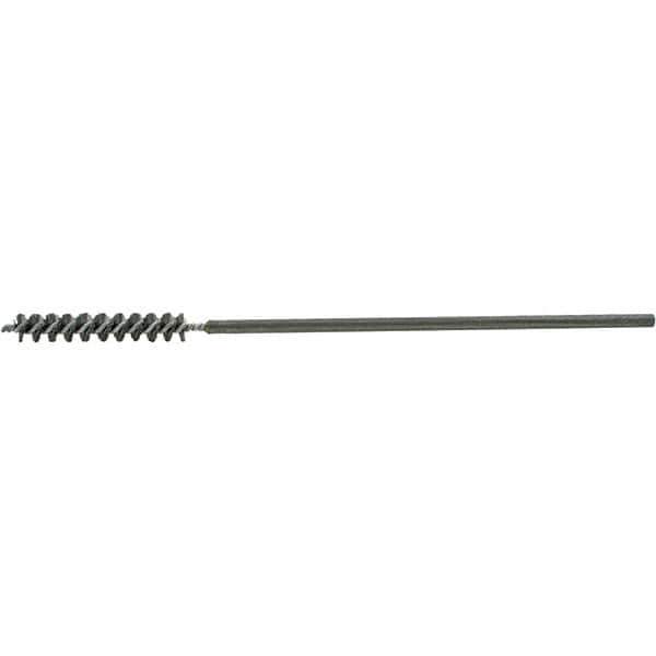 Brush Research Mfg. - 7/16" Diam Helical Steel Tube Brush - Single Spiral, 0.006" Filament Diam, 2-1/2" Brush Length, 12" OAL, 0.219" Diam Galvanized Steel Shank - Apex Tool & Supply