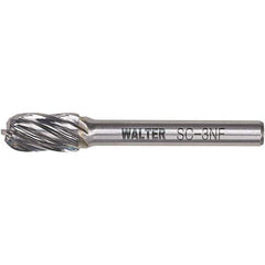 WALTER Surface Technologies - 1/2" Cut Diam, 1/4" Shank Diam, Cylinder Ball End Head Double Cut Burr - Carbide, 1" LOC - Apex Tool & Supply