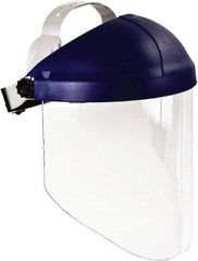 3M - Thermoplastic Blue Ratchet Adjustment, Face Shield & Headgear Set - 9" Wide x 14-1/4" High, Uncoated, Clear Window - Apex Tool & Supply