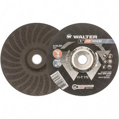 WALTER Surface Technologies - 30 Grit, 7" Wheel Diam, 1/16" Wheel Thickness, 7/8" Arbor Hole, Type 27 Depressed Center Wheel - Aluminum Oxide, Resinoid Bond, 8,600 Max RPM - Apex Tool & Supply