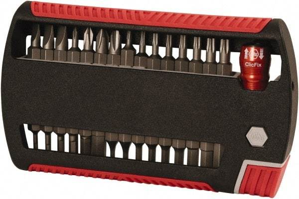 Wiha - 31 Piece, 1/4" Drive Screwdriver Bit Set - #0 to #3 Phillips, 5/64 to 1/4" Hex, 2 to 6mm Hex, T6 to T25 Torx, 5.5, 6.5 & 8mm Slotted - Apex Tool & Supply