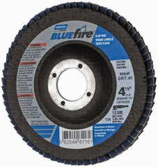 Norton - 40 Grit, 4-1/2" Disc Diam, 7/8" Center Hole, Type 29 Zirconia Alumina Flap Disc - 13,300 Max RPM, Cloth Backing, Arbor Attaching System, Coated - Apex Tool & Supply