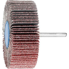 PFERD - 3" Diam x 1" Face Width, Aluminum Oxide Coated Mounted Flap Wheel - 1/4" Shank Mount, 40 Grit, 20,000 Max RPM - Apex Tool & Supply