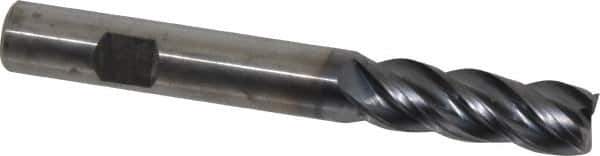 Kennametal - 1/2", 1-1/2" LOC, 1/2" Shank Diam, 4" OAL, 4 Flute, Solid Carbide Square End Mill - Single End, AlTiN Finish, Spiral Flute, 38° Helix, Centercutting, Right Hand Cut, Right Hand Flute, Series HPHV - Apex Tool & Supply