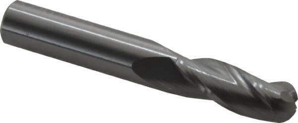 OSG - 3/8" Diam, 1" LOC, 3 Flute Solid Carbide Ball End Mill - Uncoated, Single End, 2-1/2" OAL, 3/8" Shank Diam, Spiral Flute - Apex Tool & Supply