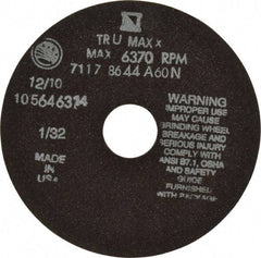 Tru-Maxx - 6" 60 Grit Aluminum Oxide Cutoff Wheel - 1/32" Thick, 1-1/4" Arbor, 6,048 Max RPM, Use with Stationary Tools - Apex Tool & Supply