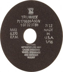 Tru-Maxx - 6" 60 Grit Aluminum Oxide Cutoff Wheel - 1/16" Thick, 1-1/4" Arbor, 6,048 Max RPM, Use with Stationary Tools - Apex Tool & Supply