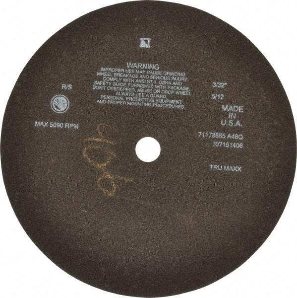 Tru-Maxx - 12" 46 Grit Aluminum Oxide Cutoff Wheel - 3/32" Thick, 1" Arbor, 3,024 Max RPM, Use with Stationary Tools - Apex Tool & Supply